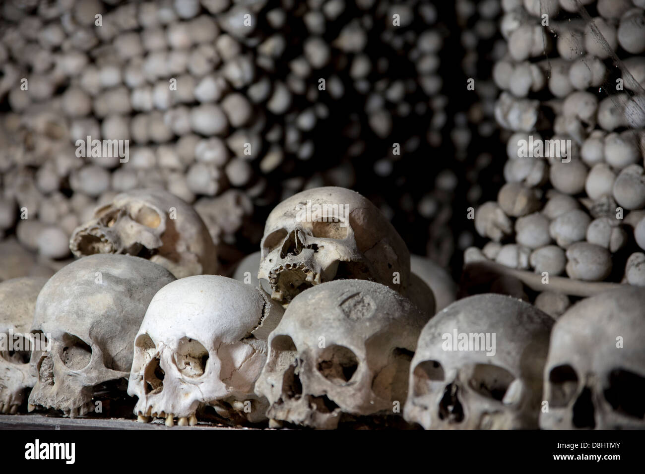 Schädel und Knochen im Kutna Horas "Bone" Kirche Sedlec Beinhaus in Tschechien, Europa. Stockfoto