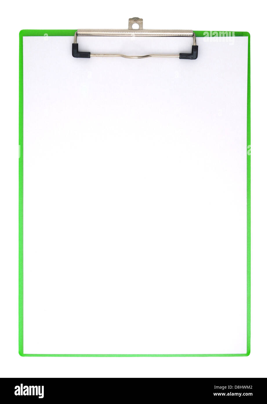 Vertikale Zwischenablage und weißes Papier mit Beschneidungspfad Stockfoto