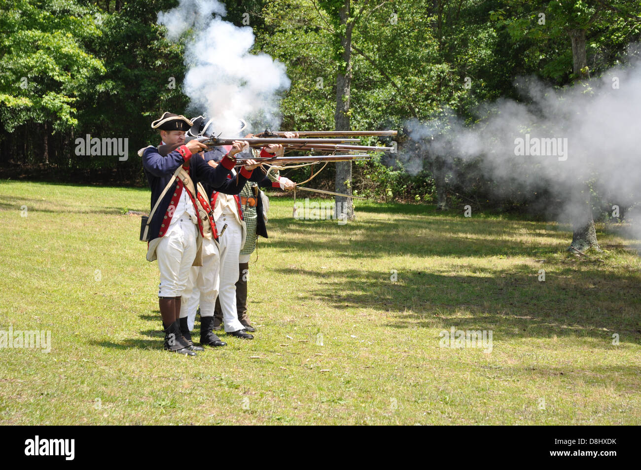 Eine Demonstration der amerikanischen Revolution Schusswaffen bei Reenactment bei Cowpens National Battlefield. Stockfoto