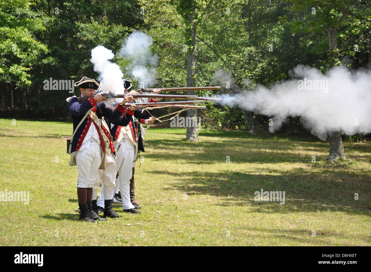 Eine Demonstration der amerikanischen Revolution Schusswaffen bei Reenactment bei Cowpens National Battlefield. Stockfoto