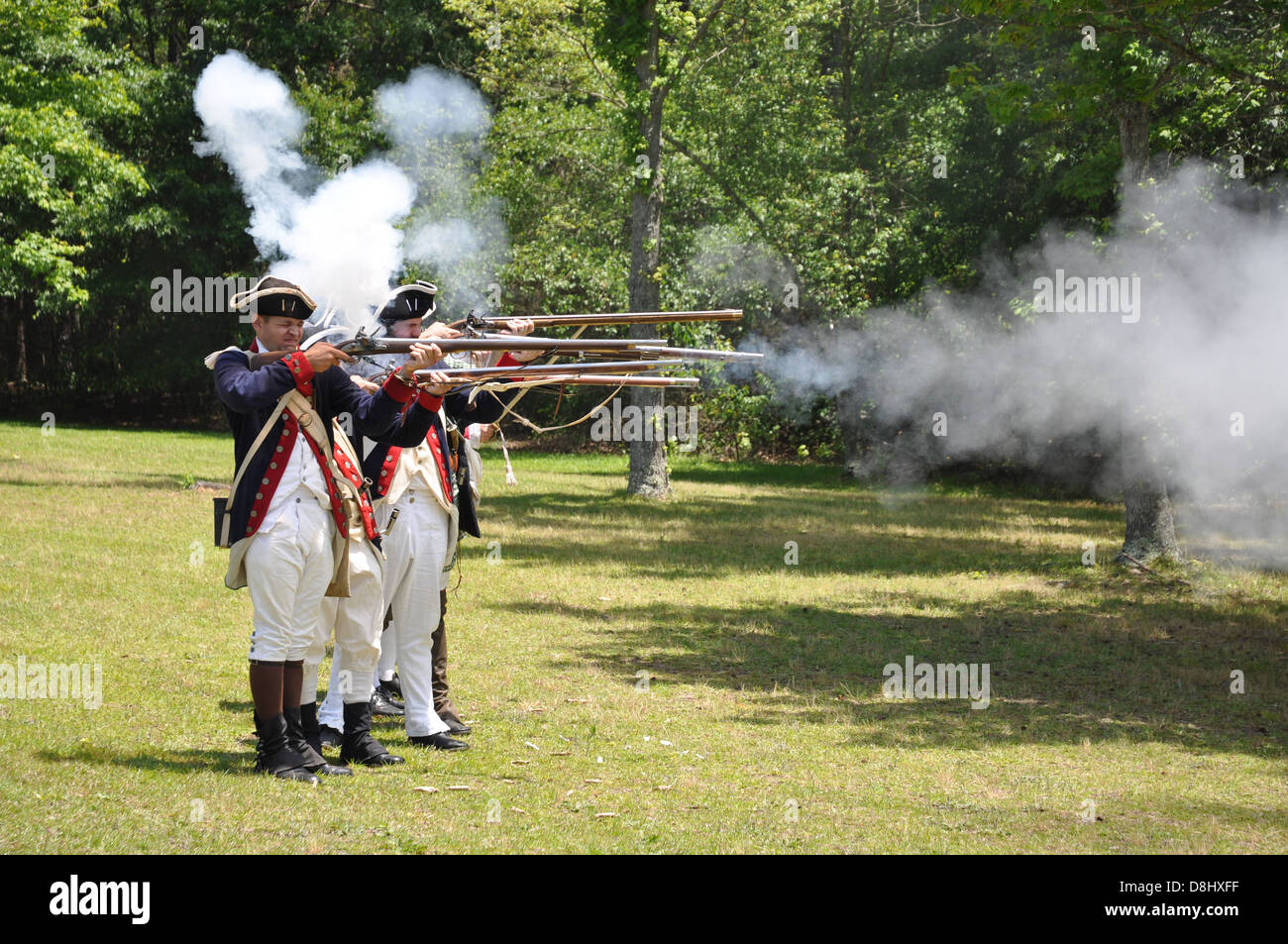 Eine Demonstration der amerikanischen Revolution Schusswaffen bei Reenactment bei Cowpens National Battlefield. Stockfoto