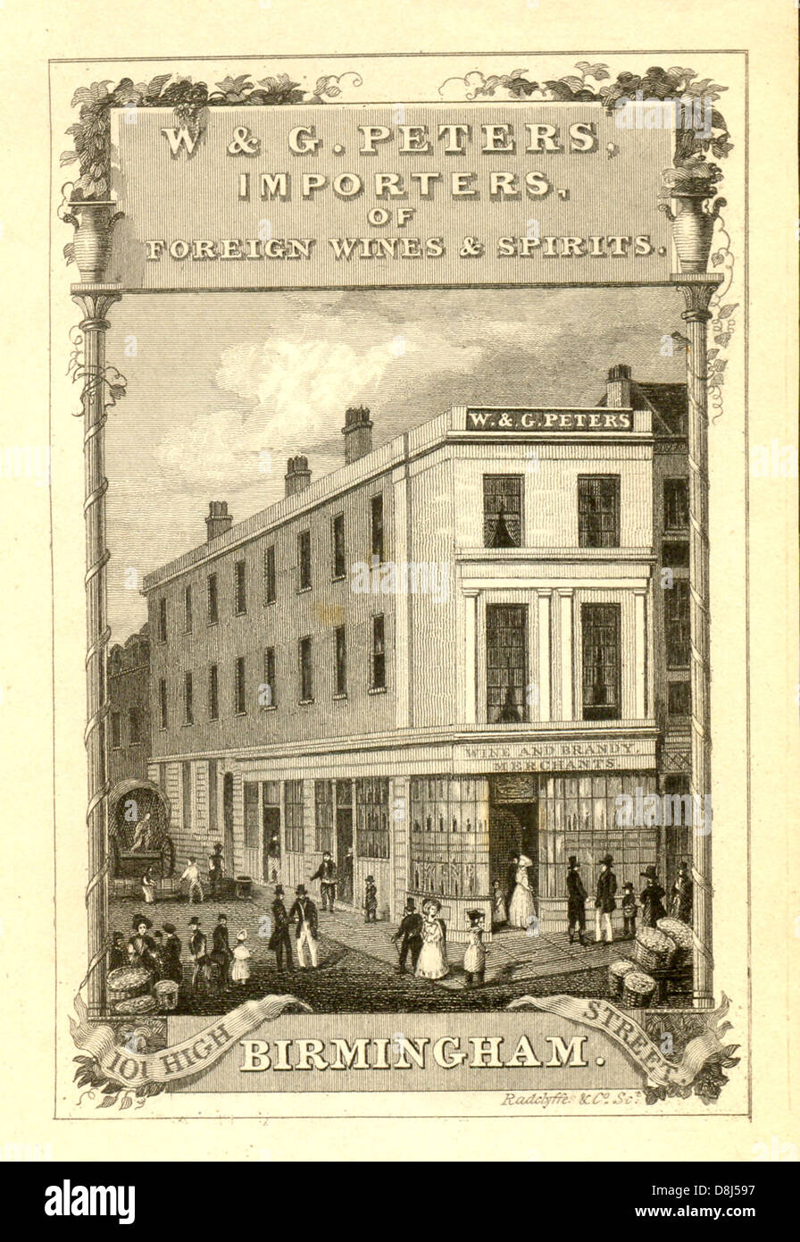Handel-Karte für W & G Peters, Importeure von ausländische Weine & Spirituosen Stockfoto