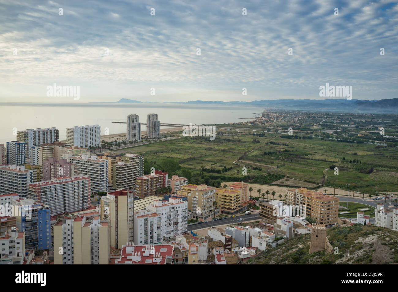Strände rund um Cullera Resort von einem hohen Winkel Blickwinkel gesehen Stockfoto
