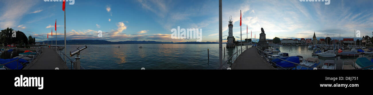 360-Grad Panorama Lindau Hafen Stockfoto