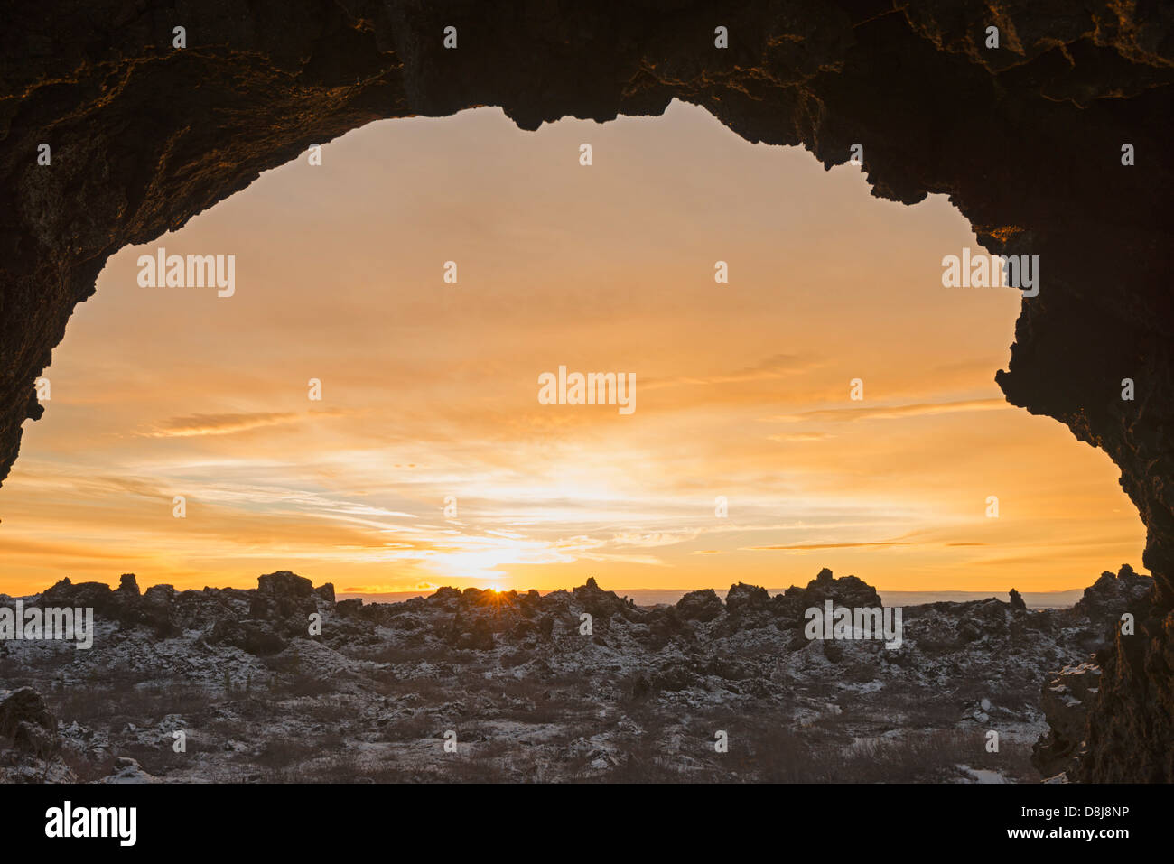 Europa, Island, Myvatn, Sonnenuntergang Stockfoto
