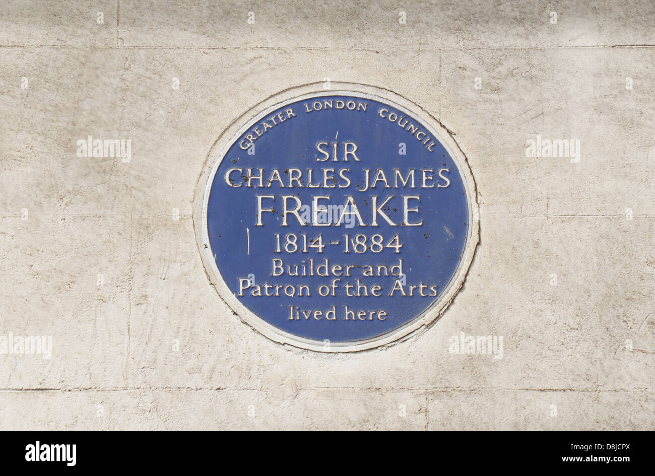 Mehr London Council blaue Plakette für Sir Charles James Freake, Baumeister & Kunstmäzen, South Kensington, London SW7, UK Stockfoto