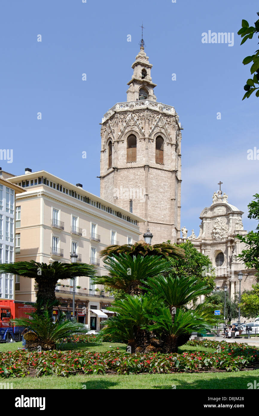 Catedral de Santa Maria de Valencia, El Micalet Turm, Plaza De La Reina, Valencia, Spanien Stockfoto