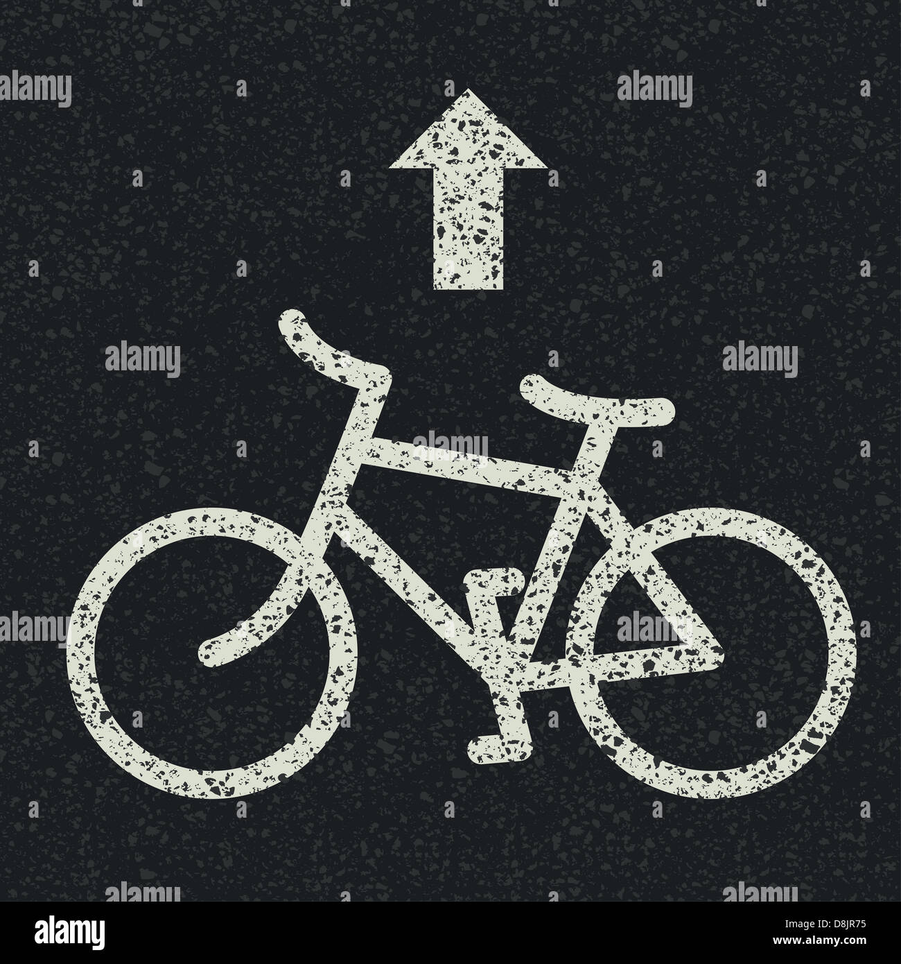 Fahrrad-Schild und Pfeil auf Asphalt Hintergrund. Stockfoto