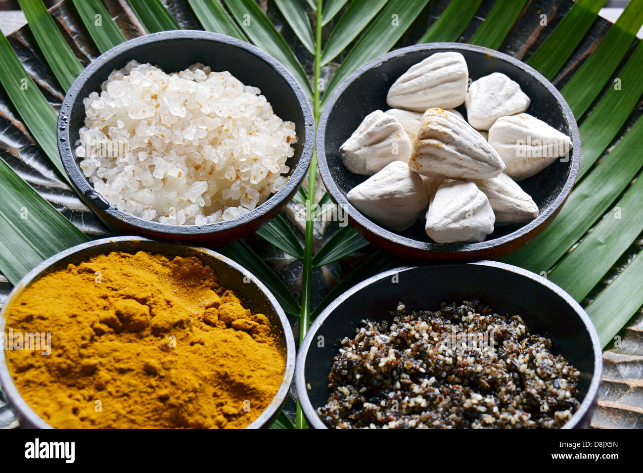 Gerichte mit Gemüse und Gewürzen, Vorbereitung der vegetarische Kost, Phuket, Südthailand, Thailand, Südostasien Stockfoto