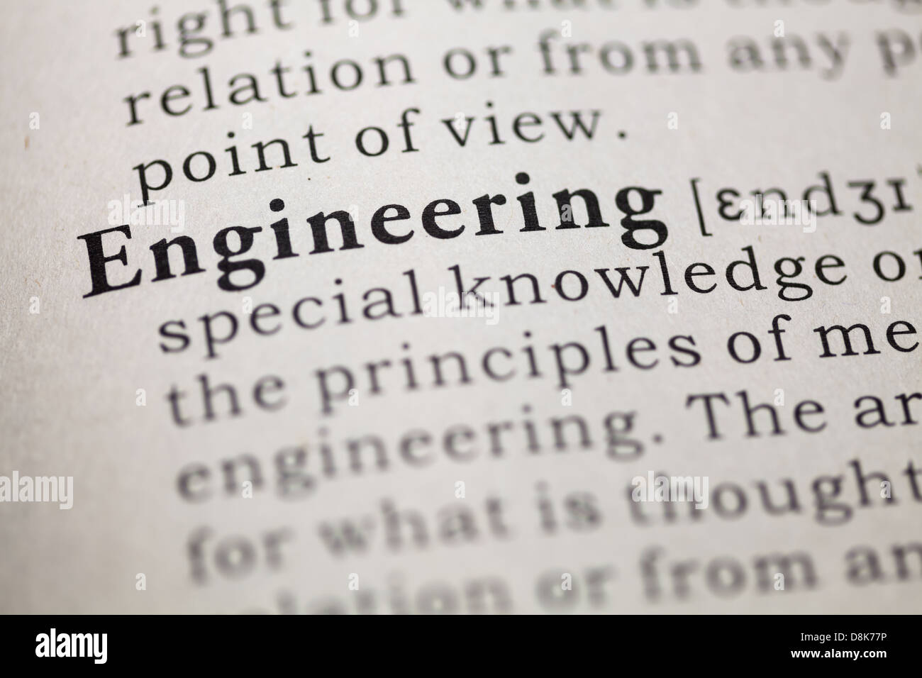 Wörterbuch-Definition des Wortes Engineering. Stockfoto