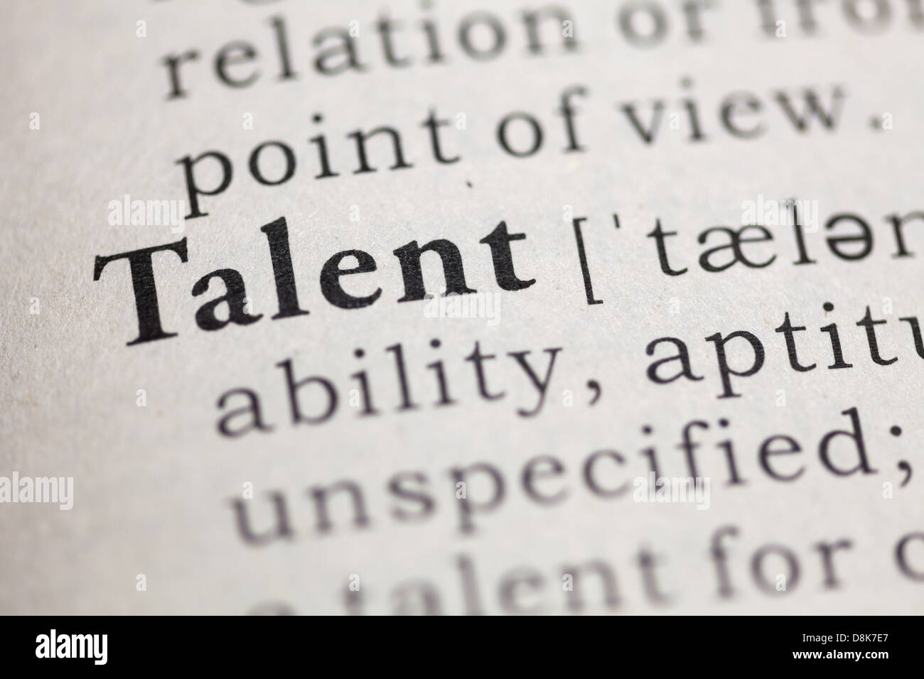 Wörterbuch-Definition für das Wort Talent. Stockfoto