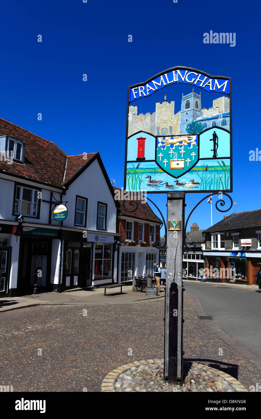 Das Dorf unterzeichnen, Framlingham Dorf, Suffolk County, England, UK Stockfoto