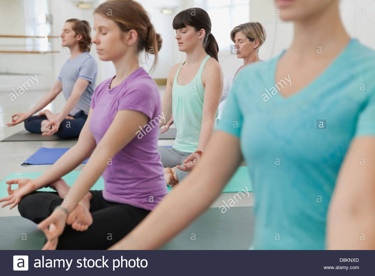 Gruppe von Menschen praktizieren Lotussitz im Yoga-studio Stockfoto