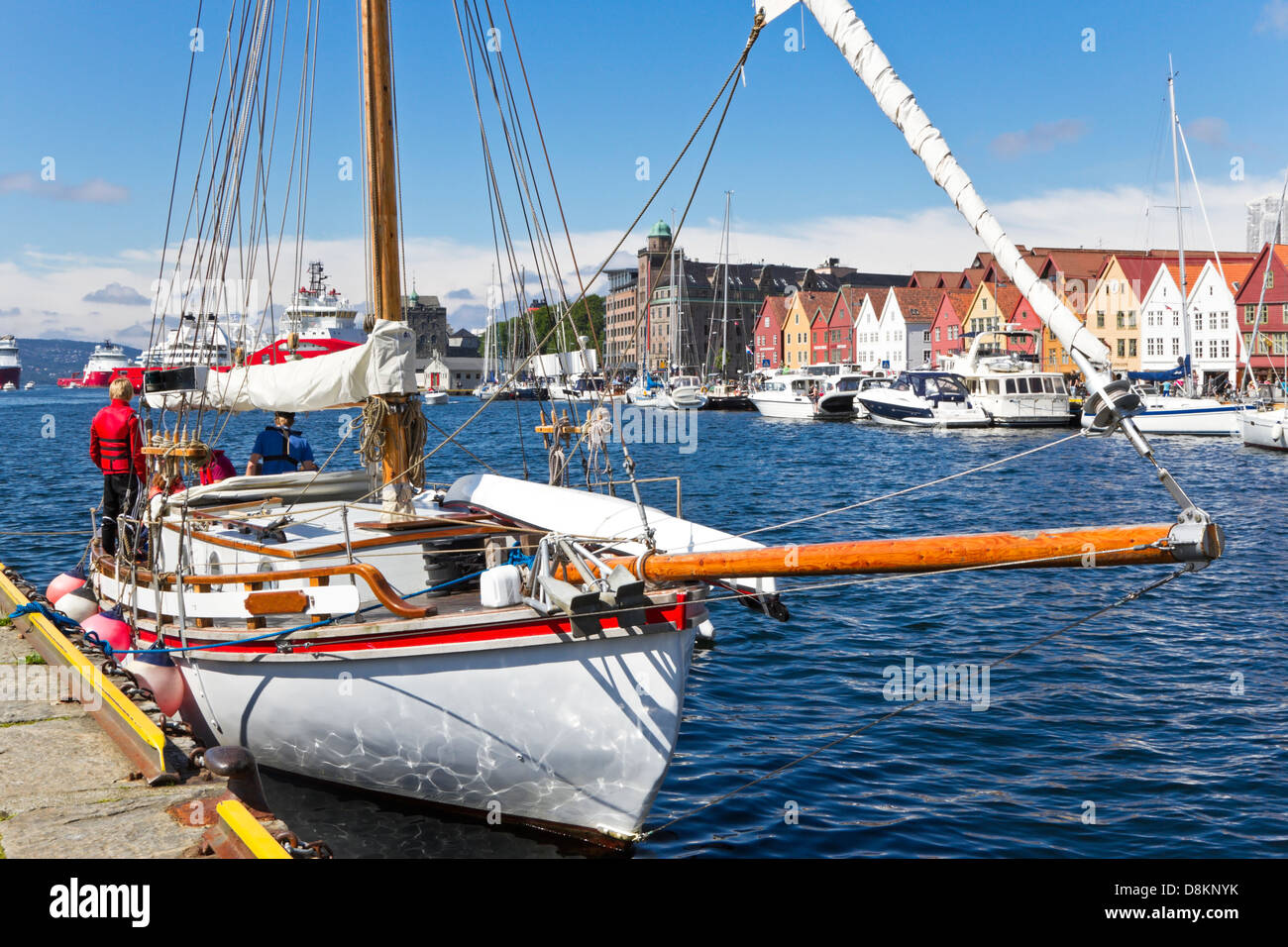 Segelyacht im Hafen von Bergen. Norwegen. Stockfoto