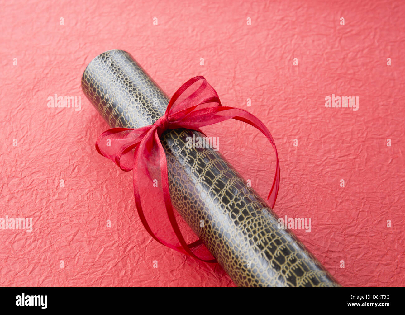 Diplom-Rohr mit rotem Band Stockfoto