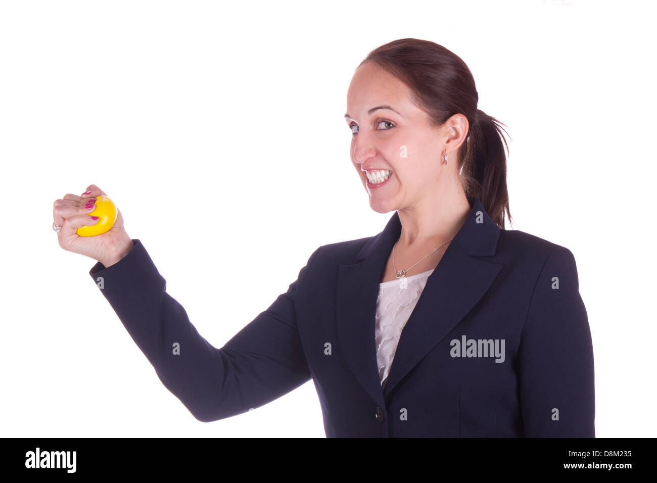 Geschäftsfrau mit Stress-ball Stockfoto