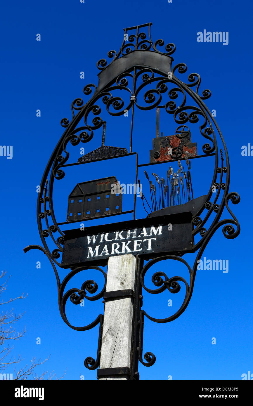 Ortsschild, Wickham Market Village, Suffolk County, East Anglia, England. Stockfoto