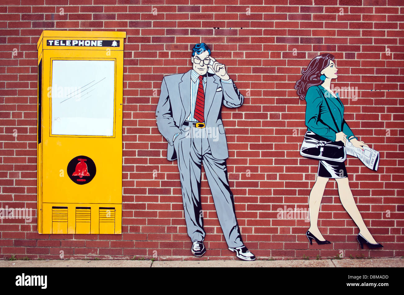 Gemauertes Wandgemälde in Metropolis, Illinois, mit Clark Kent und Lois Lane, das die Heimatstadt von Superman und seiner Liebe feiert. Stockfoto