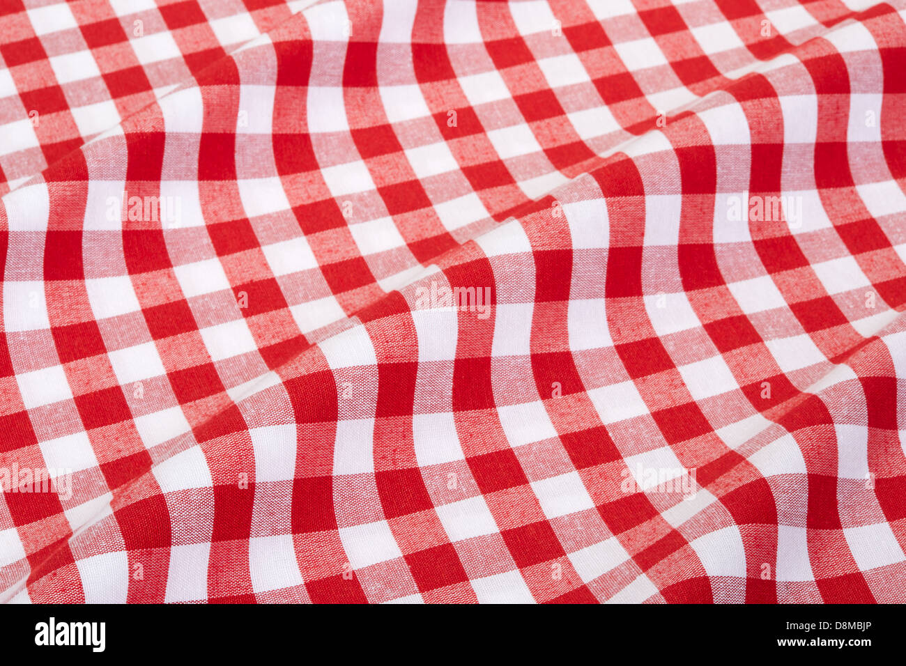 Tischdecke rot-weiß karierte wellig Textur Hintergrund Stockfoto