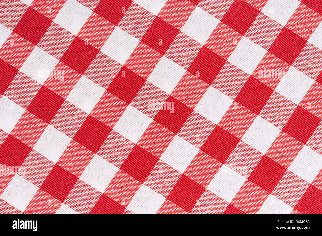 Rot-weiß karierte Tischdecke Diagonale Textur Hintergrund Stockfoto