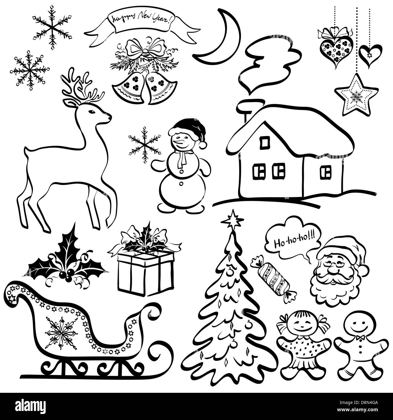Weihnachten-Elemente, schwarzen Silhouetten Stockfoto