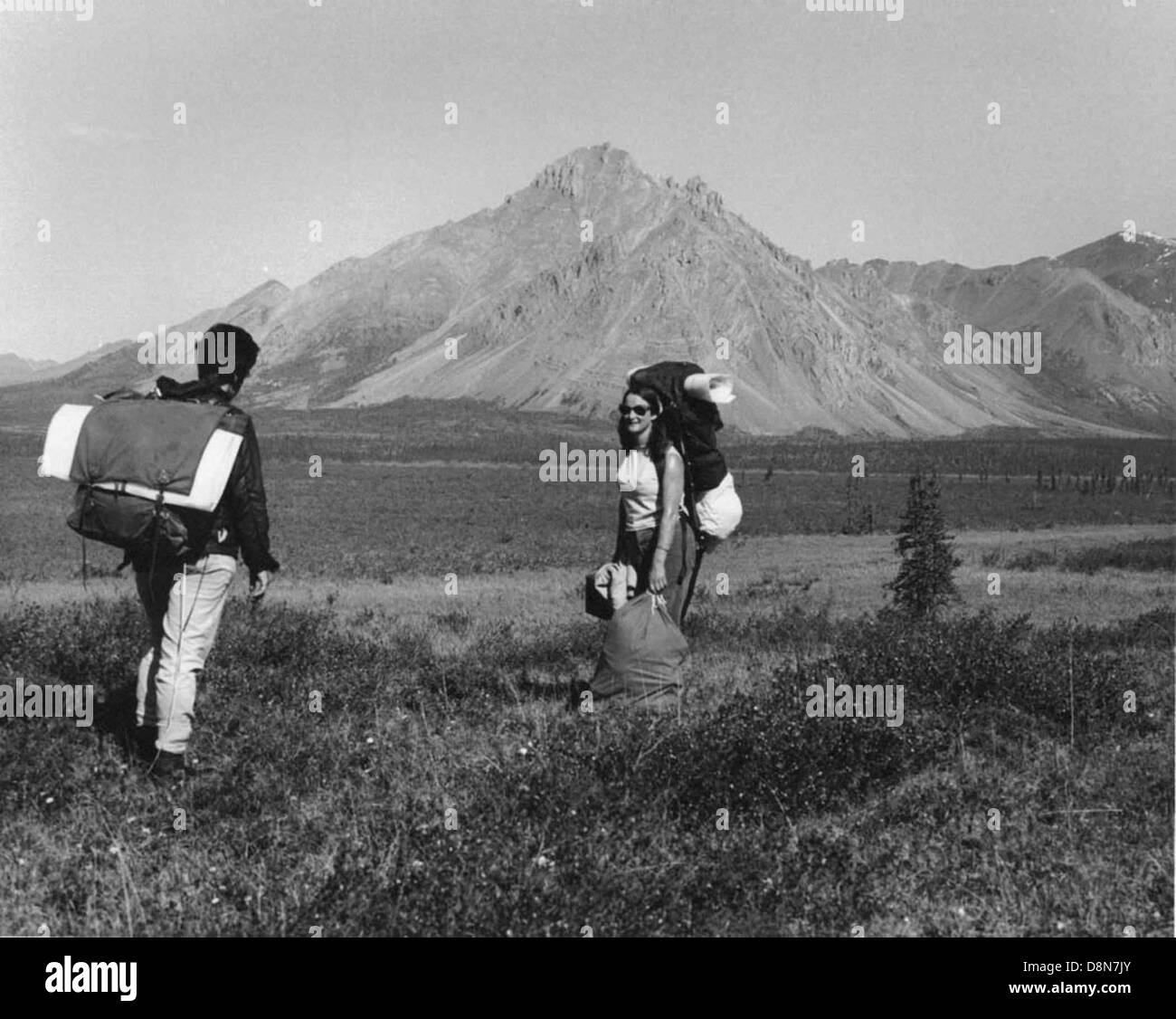 Wandern in Tundra Vintage Foto. Stockfoto