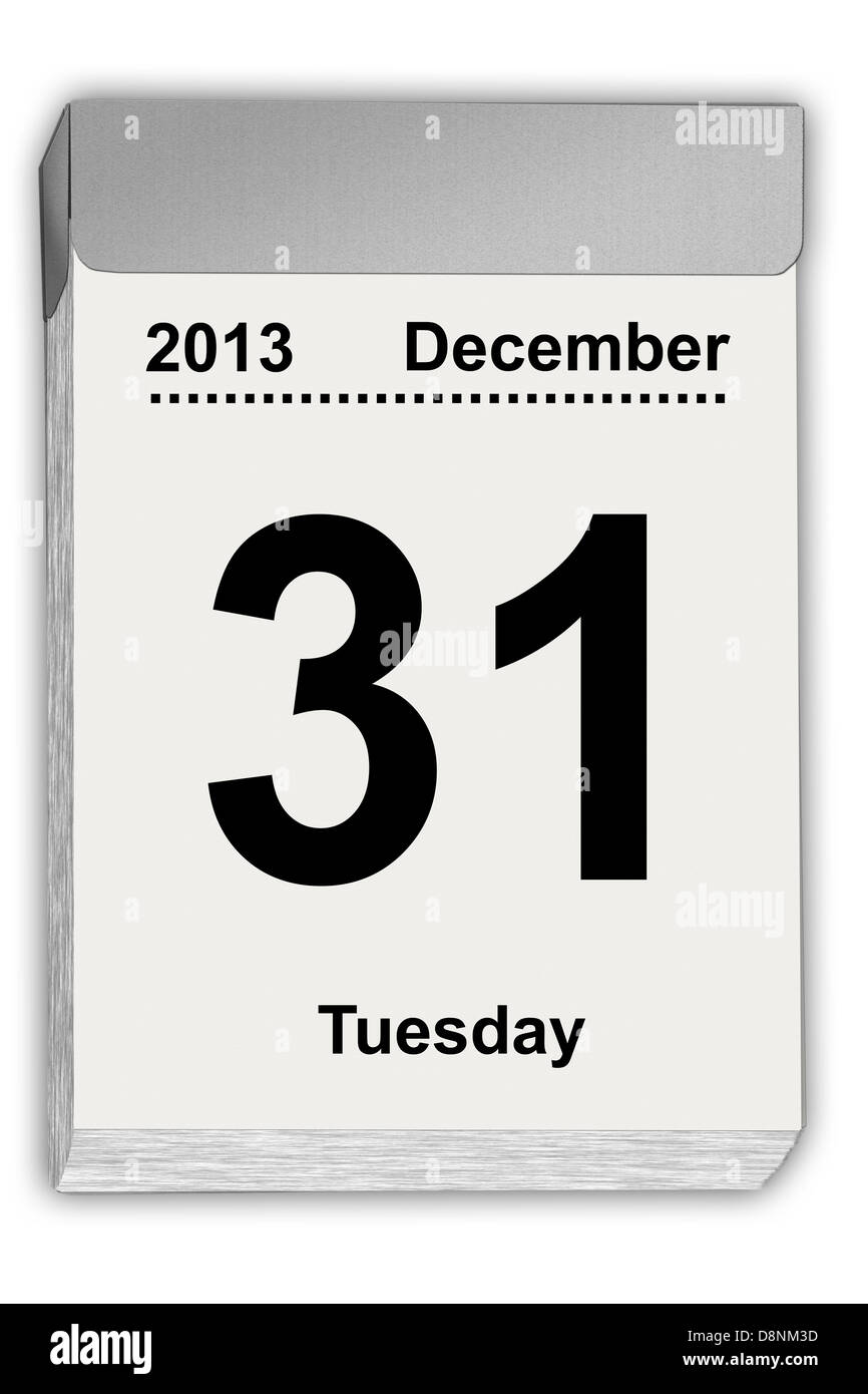 Beispiel für eine Tear-off Kalender mit Blatt 31. Dezember 2013 Stockfoto