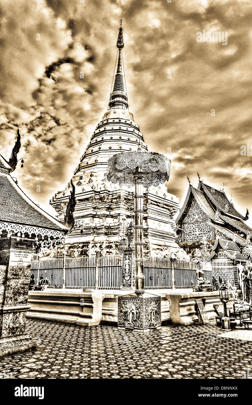 Vintage - Wat Phrathat Doi Suthep Tempel in Chiang Mai, Thailand Stockfoto