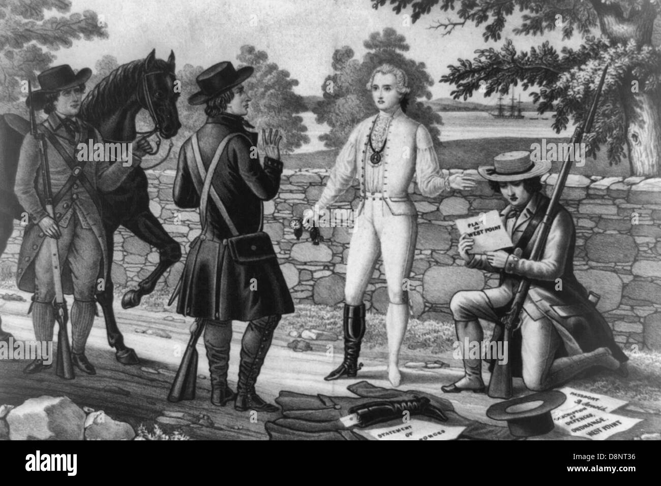 Erfassen von Major John Andre von John Paulding, David Williams und Issac Vanwart, 1780, während des Unabhängigkeitskrieges der USA Stockfoto