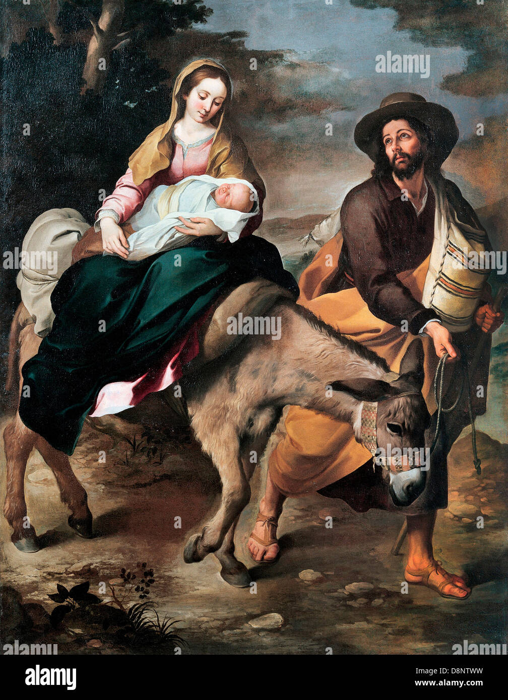 Bartolomé Esteban Murillo, die Flucht nach Ägypten 1645-1650 Öl auf Leinwand. Musei di Strada Nuovaю Stockfoto