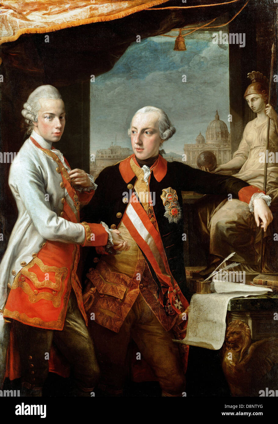 Pompeo Batoni, Kaiser Joseph II. mit Großherzog Pietro Leopoldo von Tuscany 1769 Öl auf Leinwand. Kunsthistorisches Museum, Wien Stockfoto