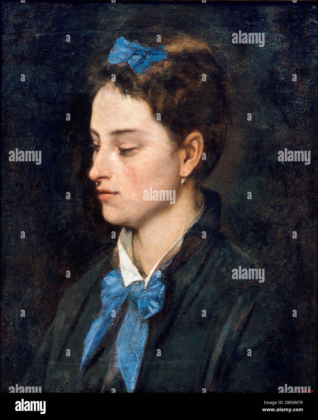 Benet Mercadé, Porträt von Teresita tragen blaue Bögen. Ca. 1872. Öl auf Leinwand. Museu Nacional d ' Art de Catalunya, Barcelona Stockfoto