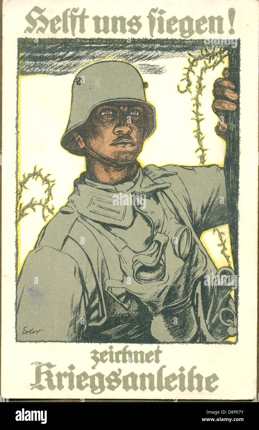 Erster Weltkrieg deutsche Postkarte Förderung aufnehmen Kriegsanleihe Sieg erringen Stockfoto