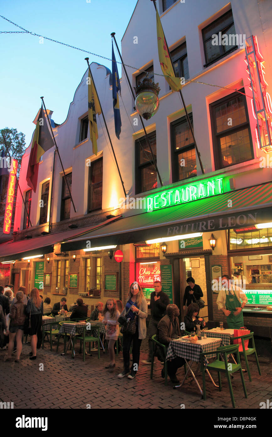 Belgien, Brüssel, Rue des Bouchers, Restaurants, Stockfoto