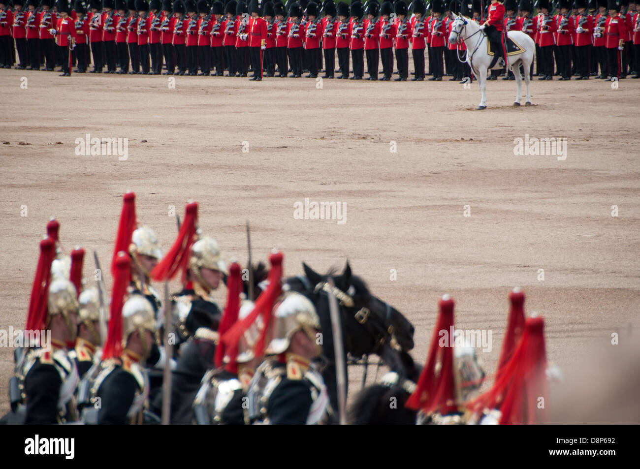 Probe der Königin Geburtstag Parade, The Major General Review bei der Horse Guards Stockfoto