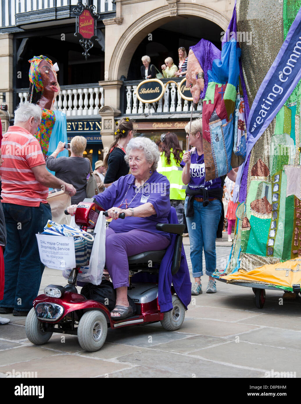 Chester, UK 2. Juni 2013. Muir Gruppe Wohnungsbaugesellschaft und ihre Riese an Chesters Carnival of Giants den 60. Jahrestag ihrer Majestät Krönung Jahres. 60 Riese Zeichen wurden von den Experten bei Chester Giant City geschaffen.  Die Riesen und ihre Teams feiern Elizabeth II Jubilee Krönung mit dem Thema Bugs, um die Not der bescheidenen Hummel zu markieren. Bildnachweis: Conrad Elias/Alamy Live-Nachrichten Stockfoto