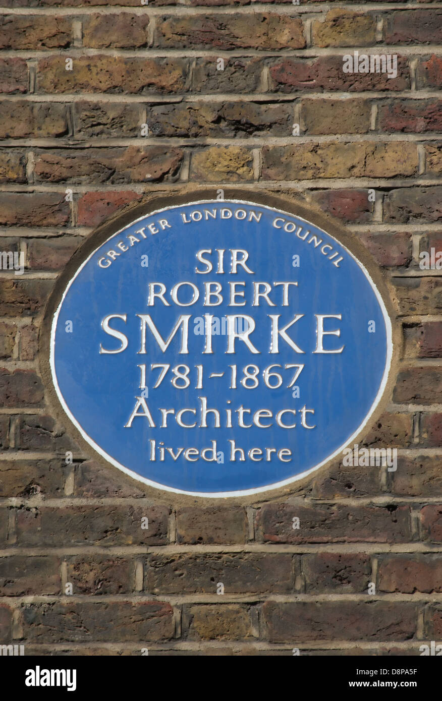 mehr London Rat blaue Plakette markiert ein Haus des Architekten Sir Robert Smirke, Fitzrovia, London, england Stockfoto
