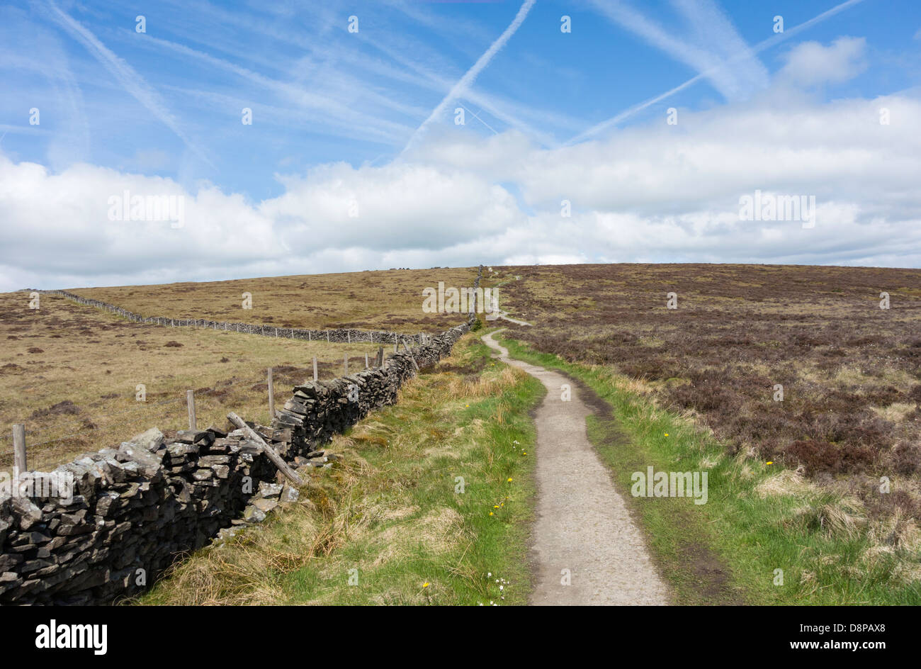 Wanderweg Kreuzung Heide in der Peak-District-Derbyshire Stockfoto