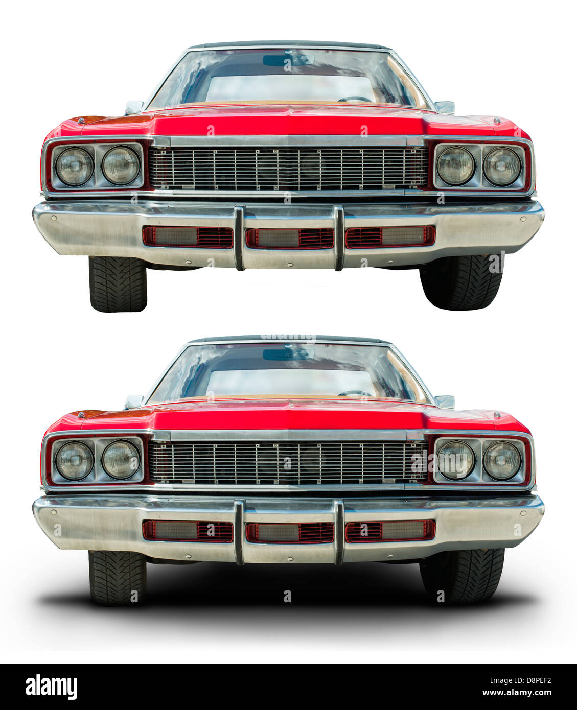 Alten Retro-Oldtimer. Rote Farbe amerikanisches Auto. Weiß isoliert Stockfoto