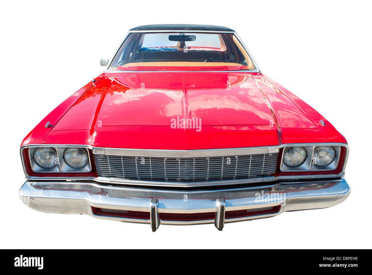 Alten Retro-Oldtimer. Rote Farbe amerikanisches Auto. Weiß isoliert Stockfoto