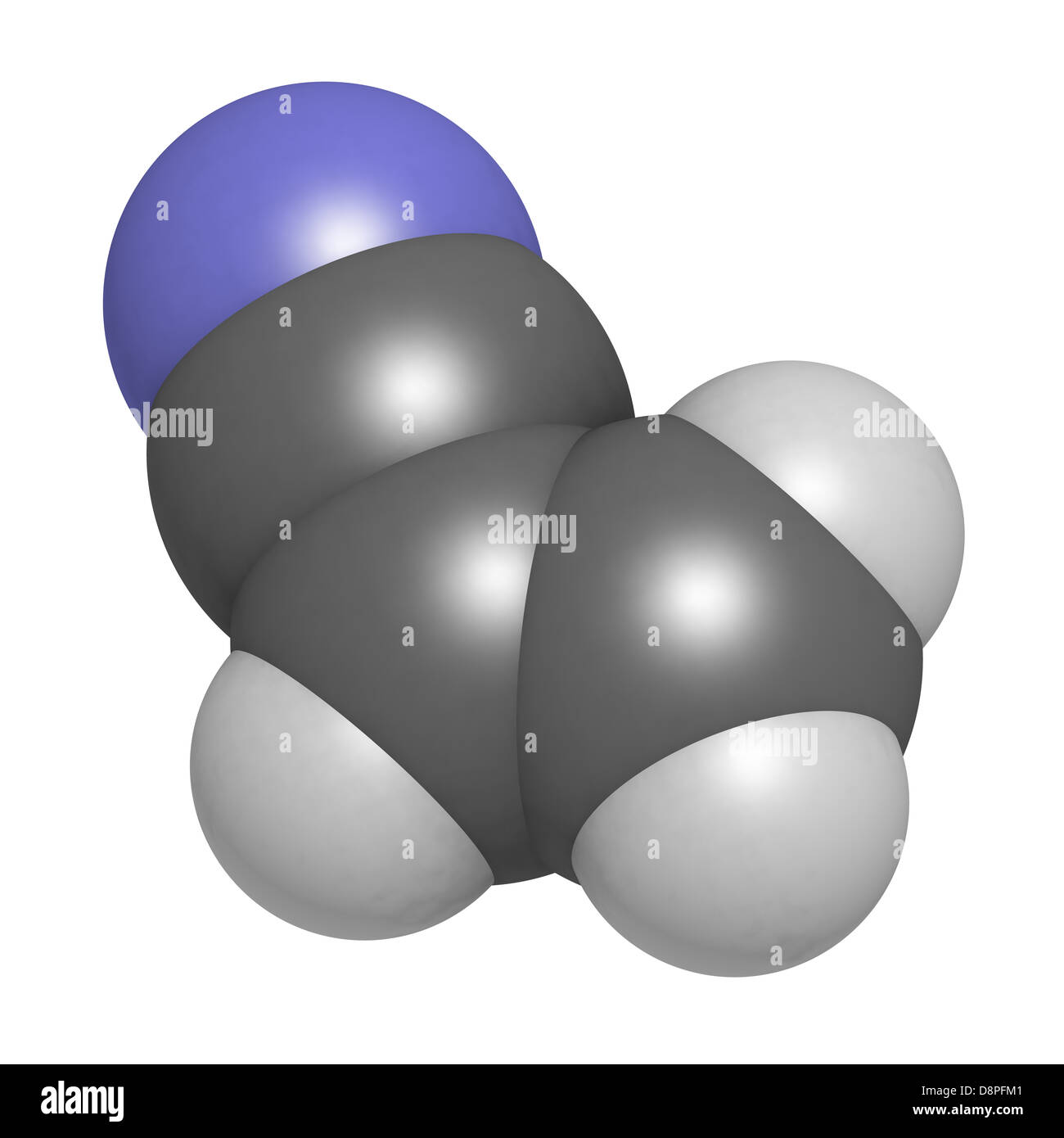 Acrylnitril-Molekül, Polyacrylnitril (PAN) und ABS-Kunststoff (Acrylnitril-Butadien-Styrol)-Baustein Stockfoto