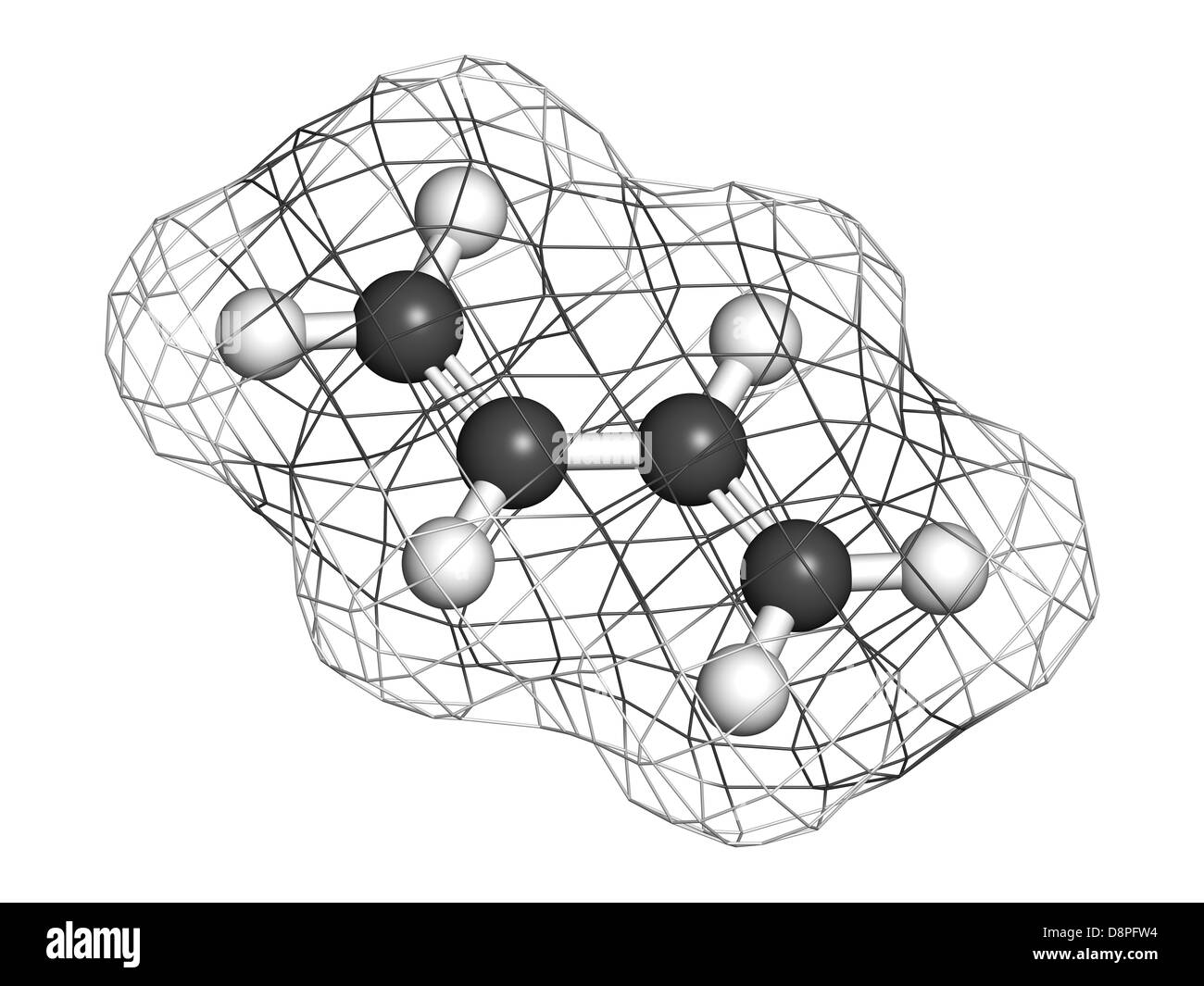Butadien (1,3-Butadien), der Baustein von ABS Kunststoff und Polybutadien synthetischem Kautschuk. Stockfoto