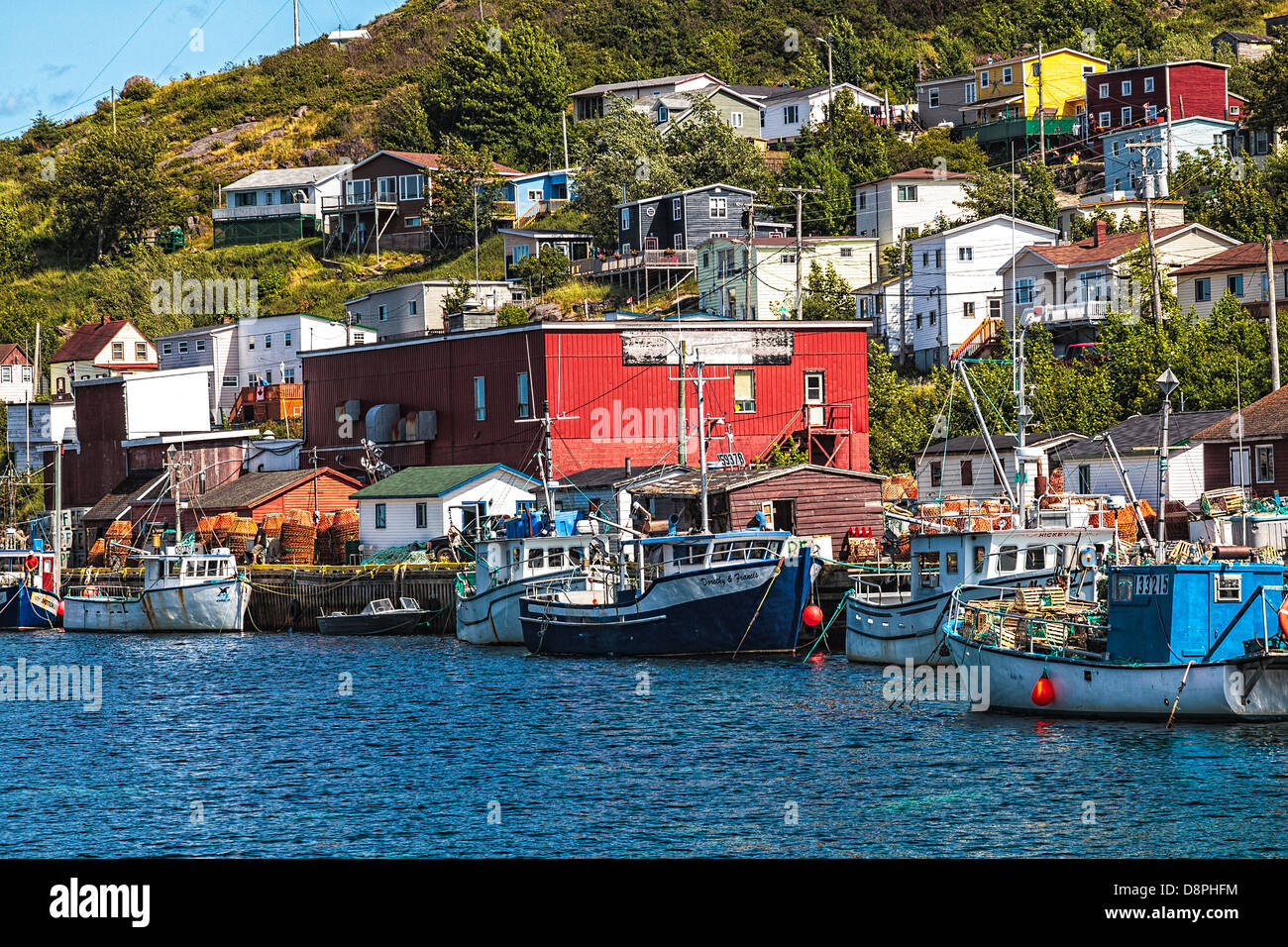 Schließen Sie Blick auf den kleinen Hafen Wharf, Neufundland, Kanada Stockfoto