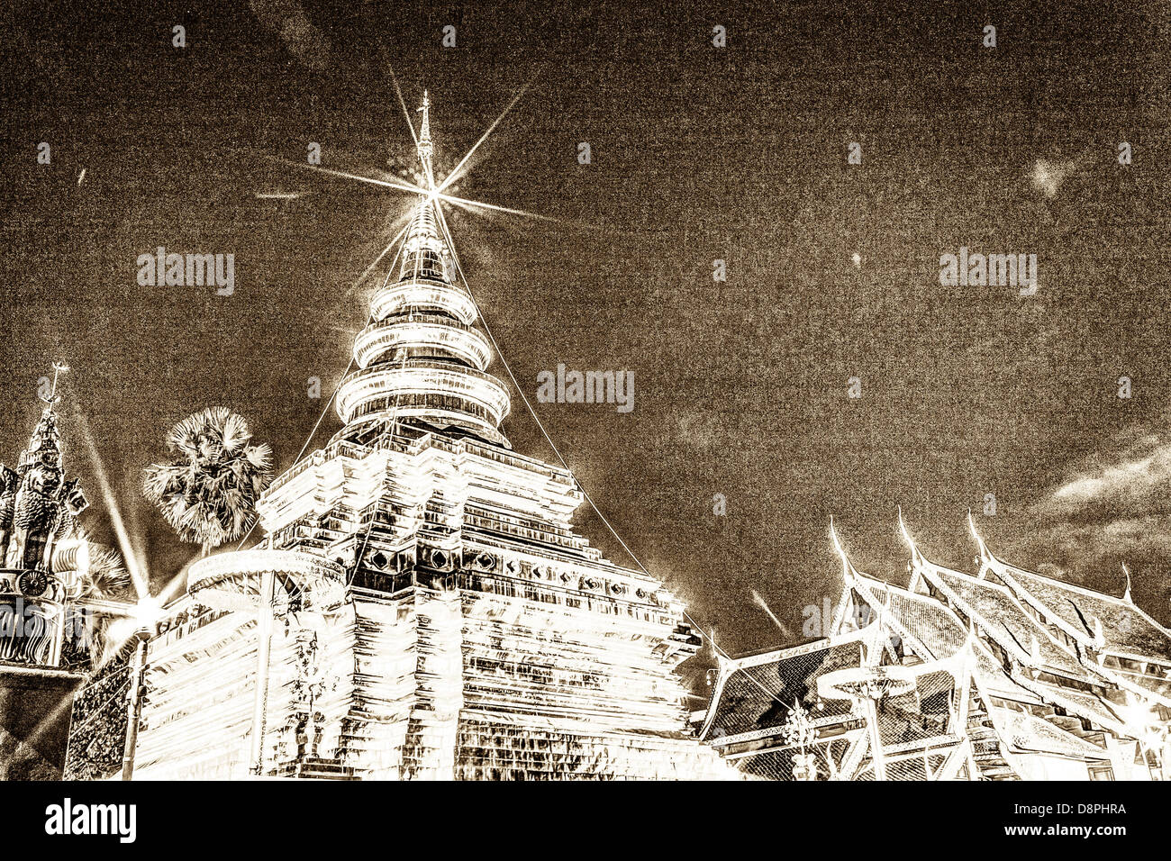 Vintage - Wat Pra, dass Chomthong Vora Vihan Chedi in Thailand Stockfoto