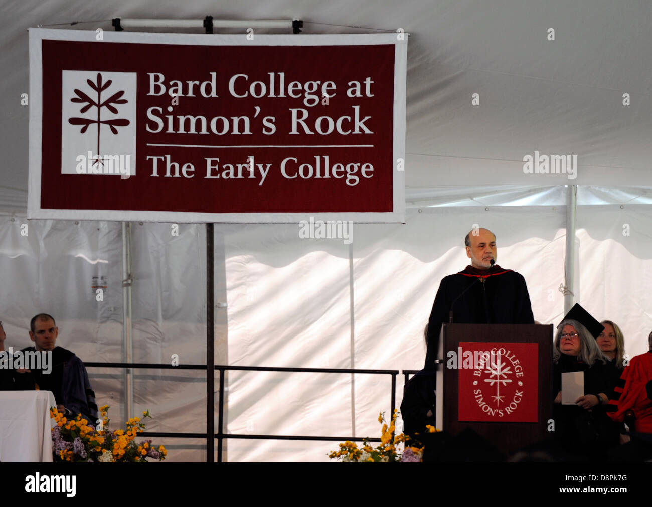 Notenbankchef Ben Bernanke gab die Eröffnungsrede am Bard College"in Simons Rock" in Great Barrington, Ma. Stockfoto