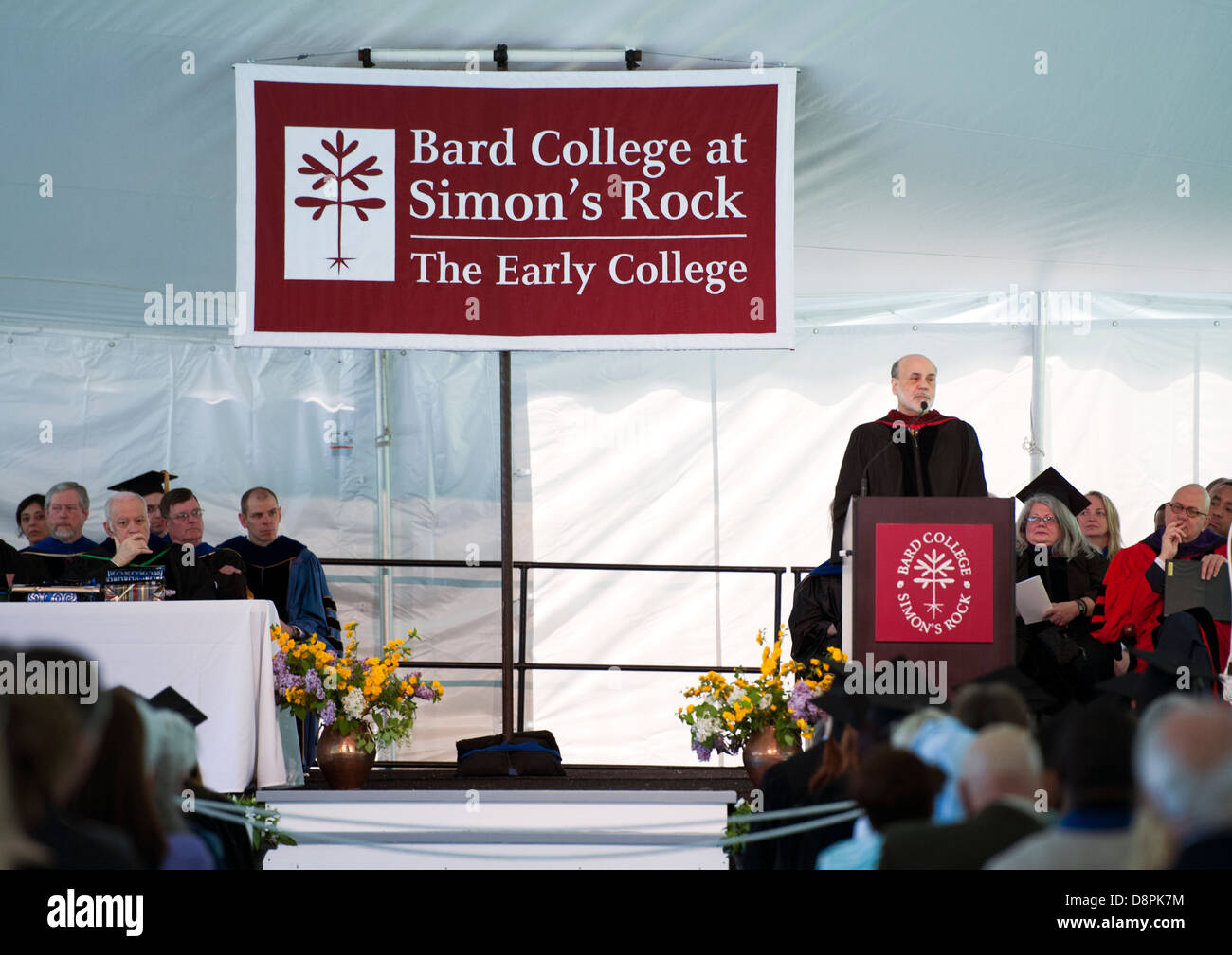 Notenbankchef Ben Bernanke gab die Eröffnungsrede am Bard College"in Simons Rock" in Great Barrington, Ma. Stockfoto