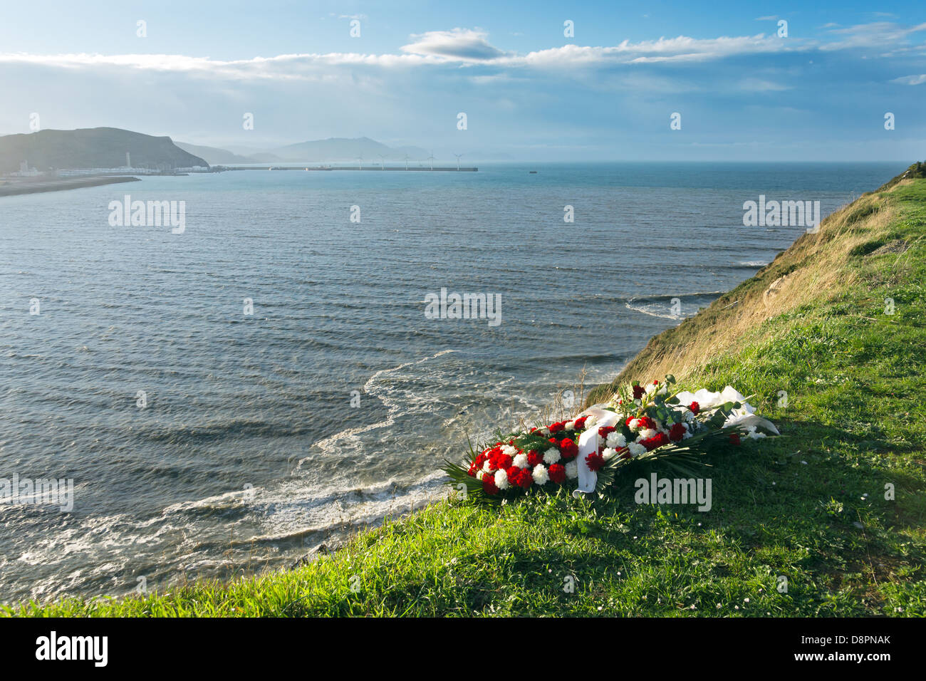 Denkmal zu Blumen, weil ein toter auf hoher See Stockfoto
