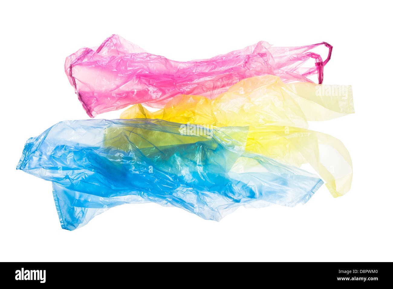 Plastiktüten, isoliert auf weiss mit Beschneidungspfad enthalten Stockfoto