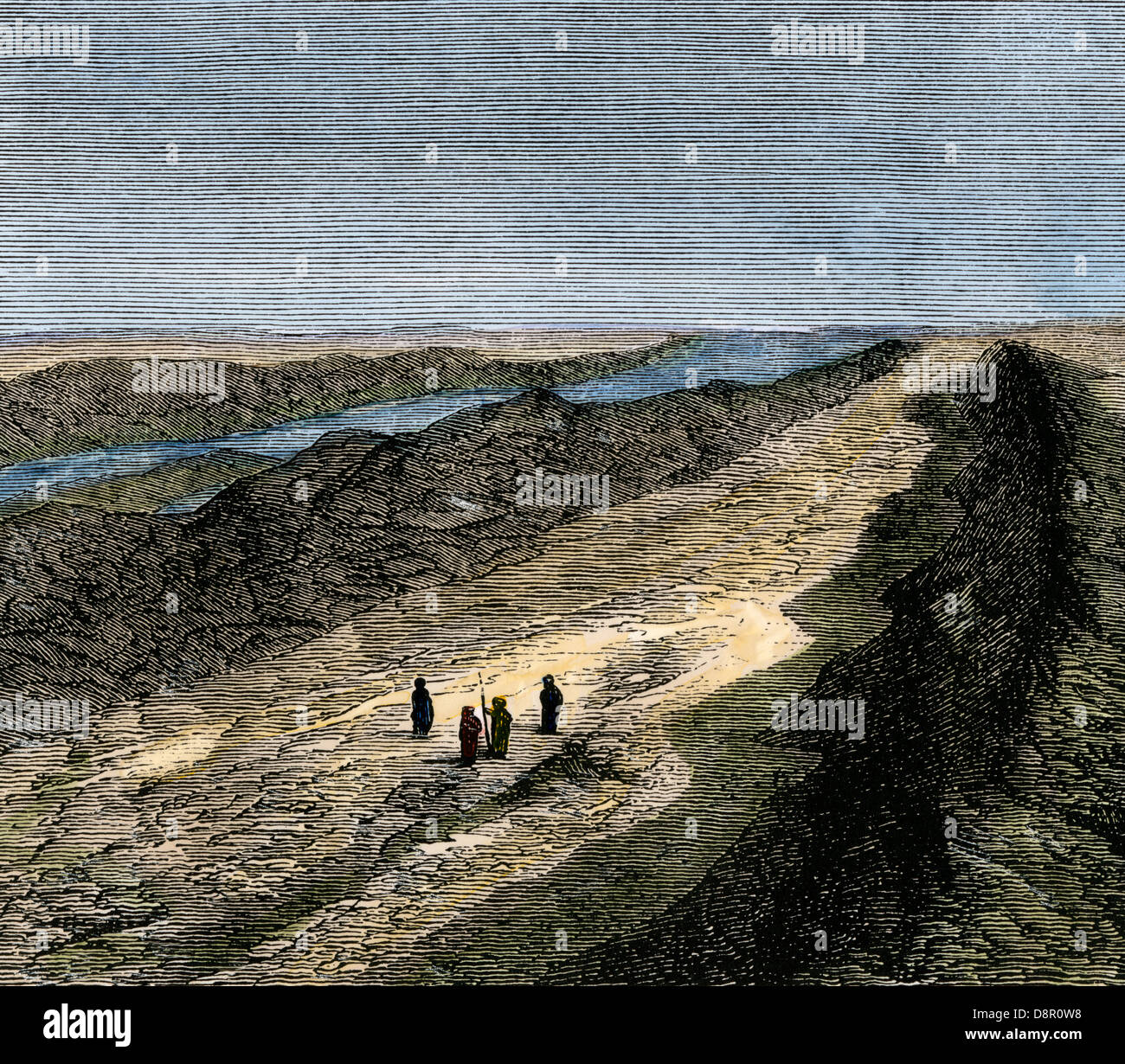 Bleibt der Babylonischen Grachten, in der Mitte des 19. Jahrhunderts angesehen. Hand - farbige Holzschnitt Stockfoto