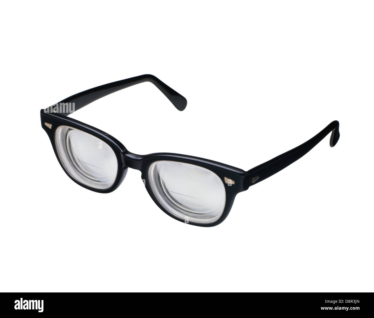 Schwarze Retro-Nerd Brille auf weißem Hintergrund Stockfoto